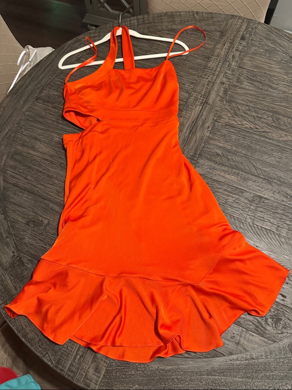 BCBG One-Shoulder Bright Orange Ruffle-Hem Dress